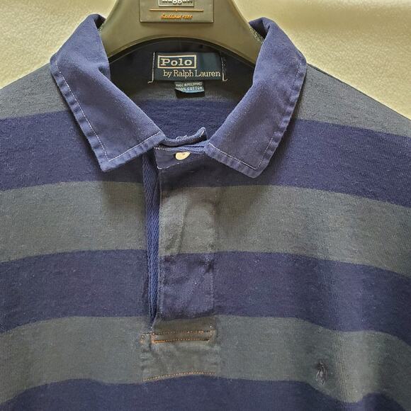 Vintage Polo by Ralph Lauren Shirt Men XXL Collared Long Sleeve Stripe Blue Grey - Picture 11 of 12